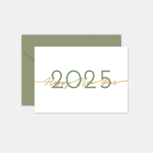 Happy new year olive green calligraphy card