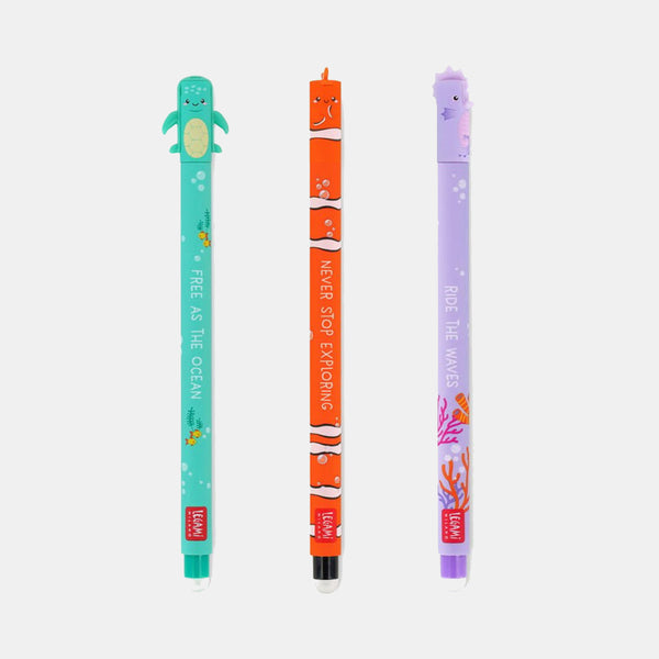 Set de 3 stylos encre gel effaçables - Animaux des mers