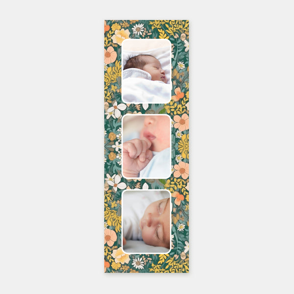 Flowery bookmark birth announcement