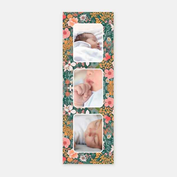 Flowery bookmark birth announcement