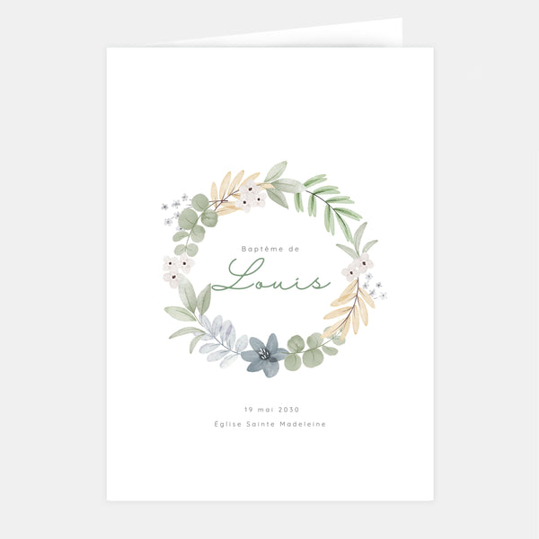 Plant wreath baptism booklet