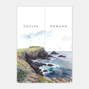 Watercolor Breton coast wedding invitation