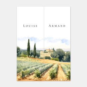 Watercolor Provençal vineyard wedding invitation