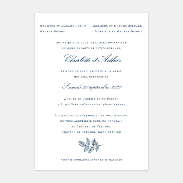 Faire-part de mariage toile de Jouy florale