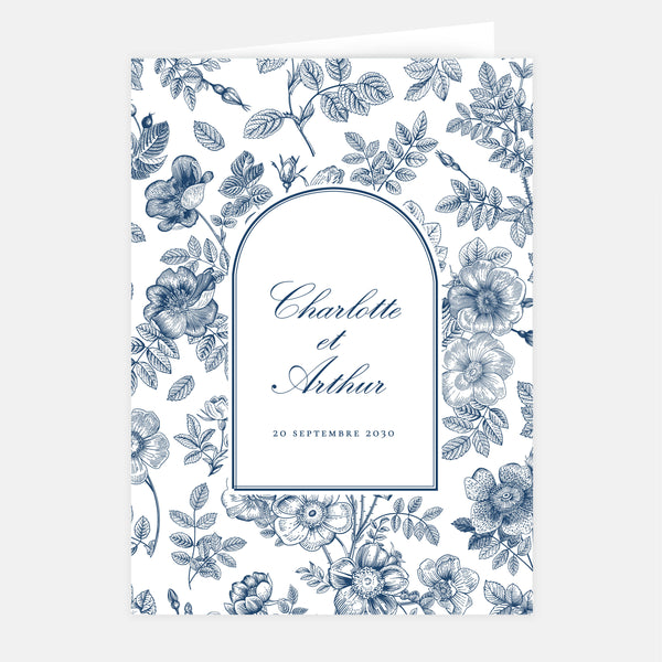 Floral toile de Jouy wedding invitation