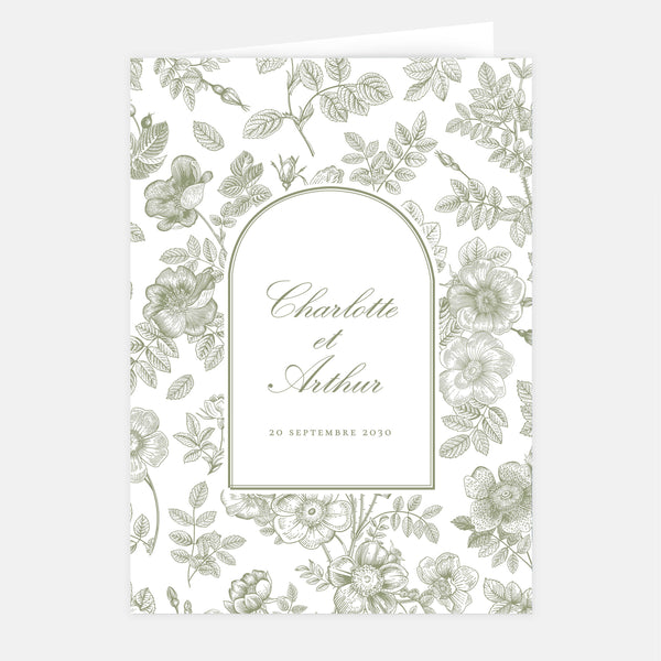 Floral toile de Jouy wedding invitation