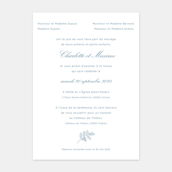 Faire-part de mariage toile de Jouy florale