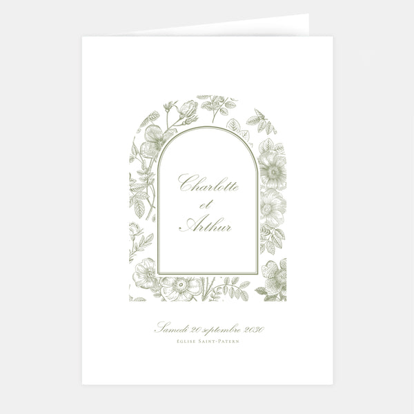 Floral toile de Jouy wedding booklet