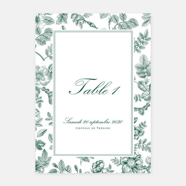 Marque table de mariage toile de Jouy florale - 5ex