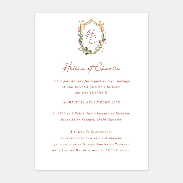 Country coat of arms wedding invitation