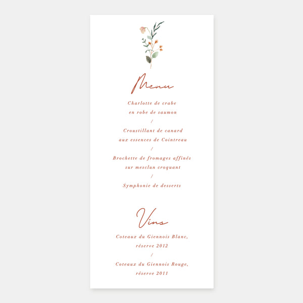 Menu mariage blason champêtre