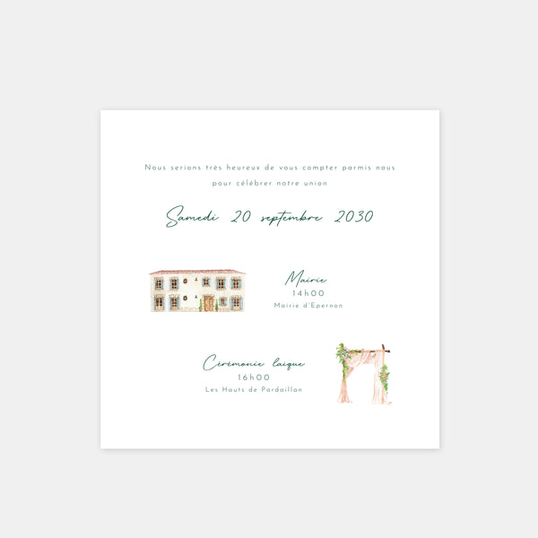 Faire-part de mariage jardin aquarelle