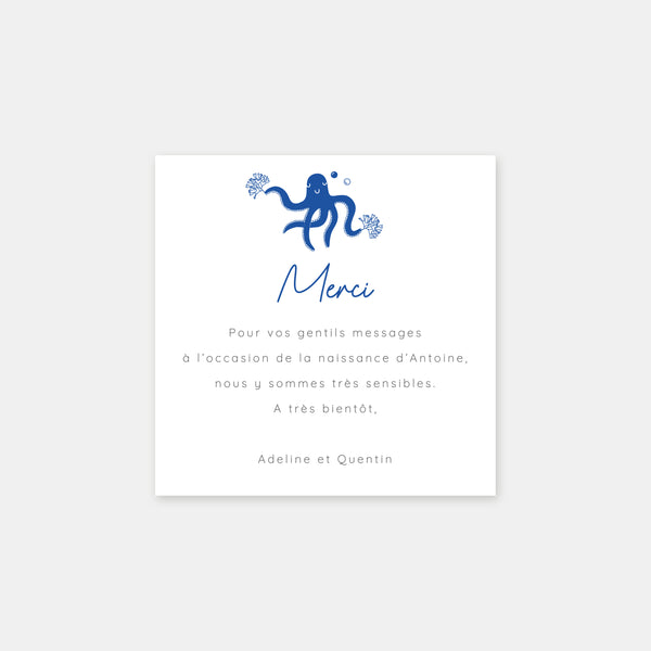 Navy crown birth thank you card