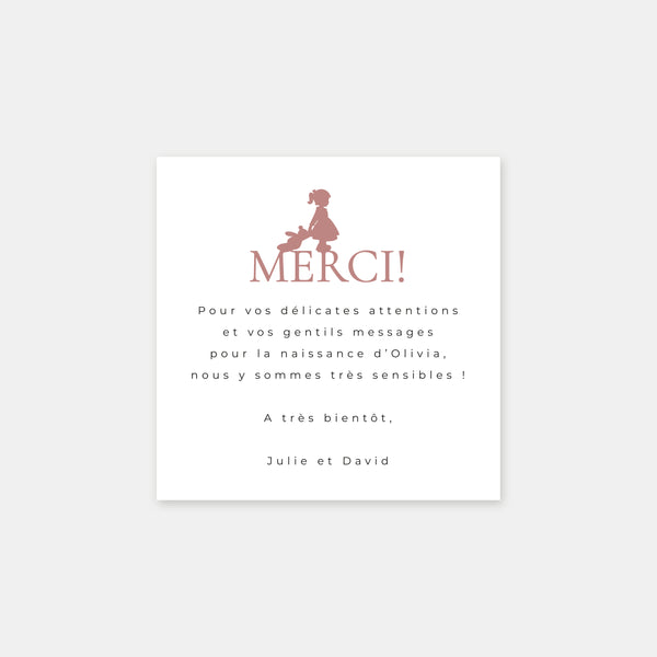 Girl silhouette birth thank you card