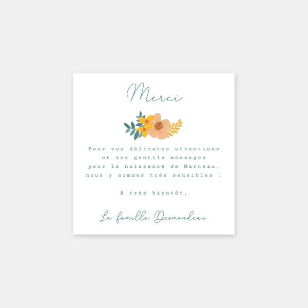 Flowery birth thank you card