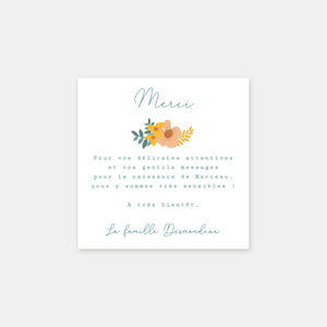 Flowery birth thank you card