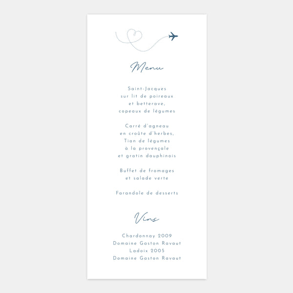 Menu mariage voyage