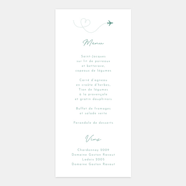 Menu mariage voyage