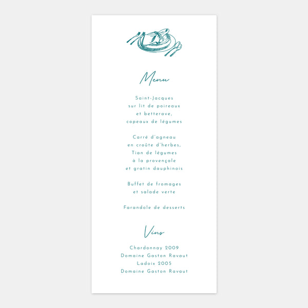 Menu de mariage gravure le sud