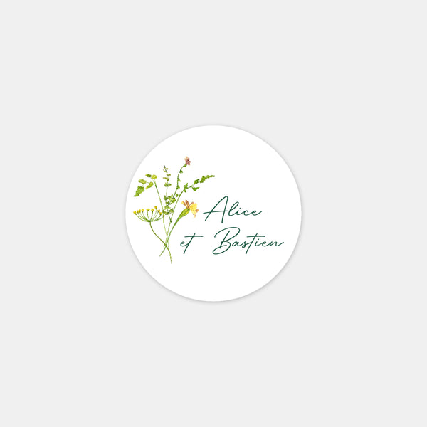 Stickers personnalisés mariage jardin aquarelle - 48ex