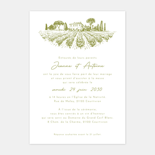 Faire-part de mariage gravure vignoble