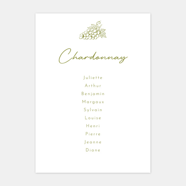 Plan de table de mariage gravure vignoble - 5ex