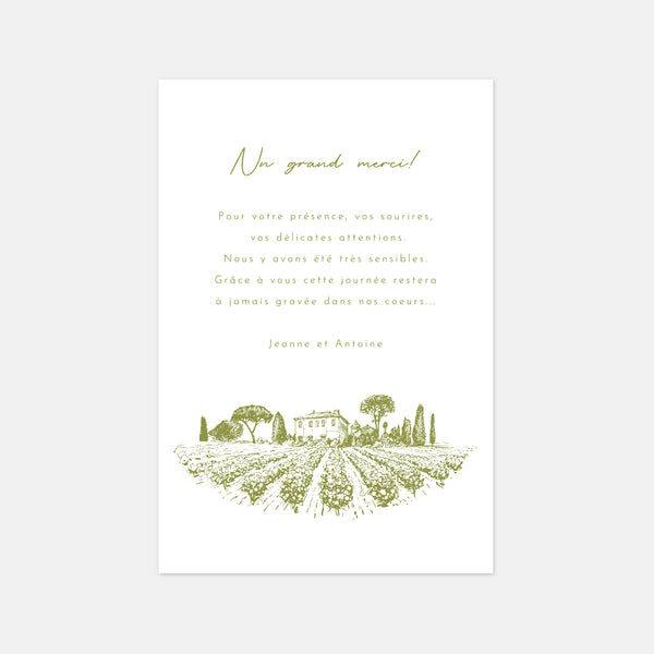 Wedding thank you card vineyard engraving