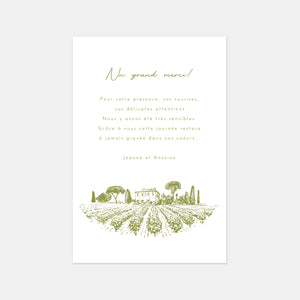 Wedding thank you card vineyard engraving