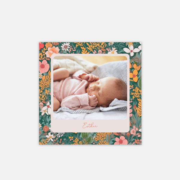 Faire-part de naissance polaroid fleuri