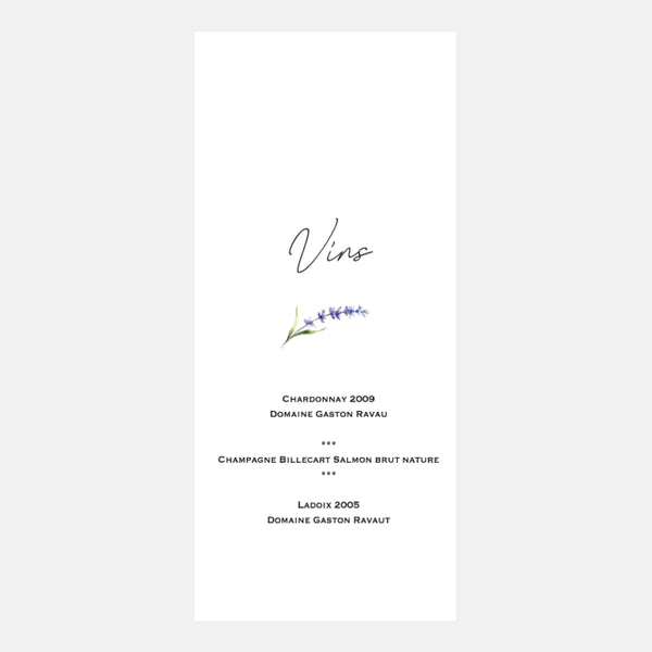 Lavender transparency wedding menu
